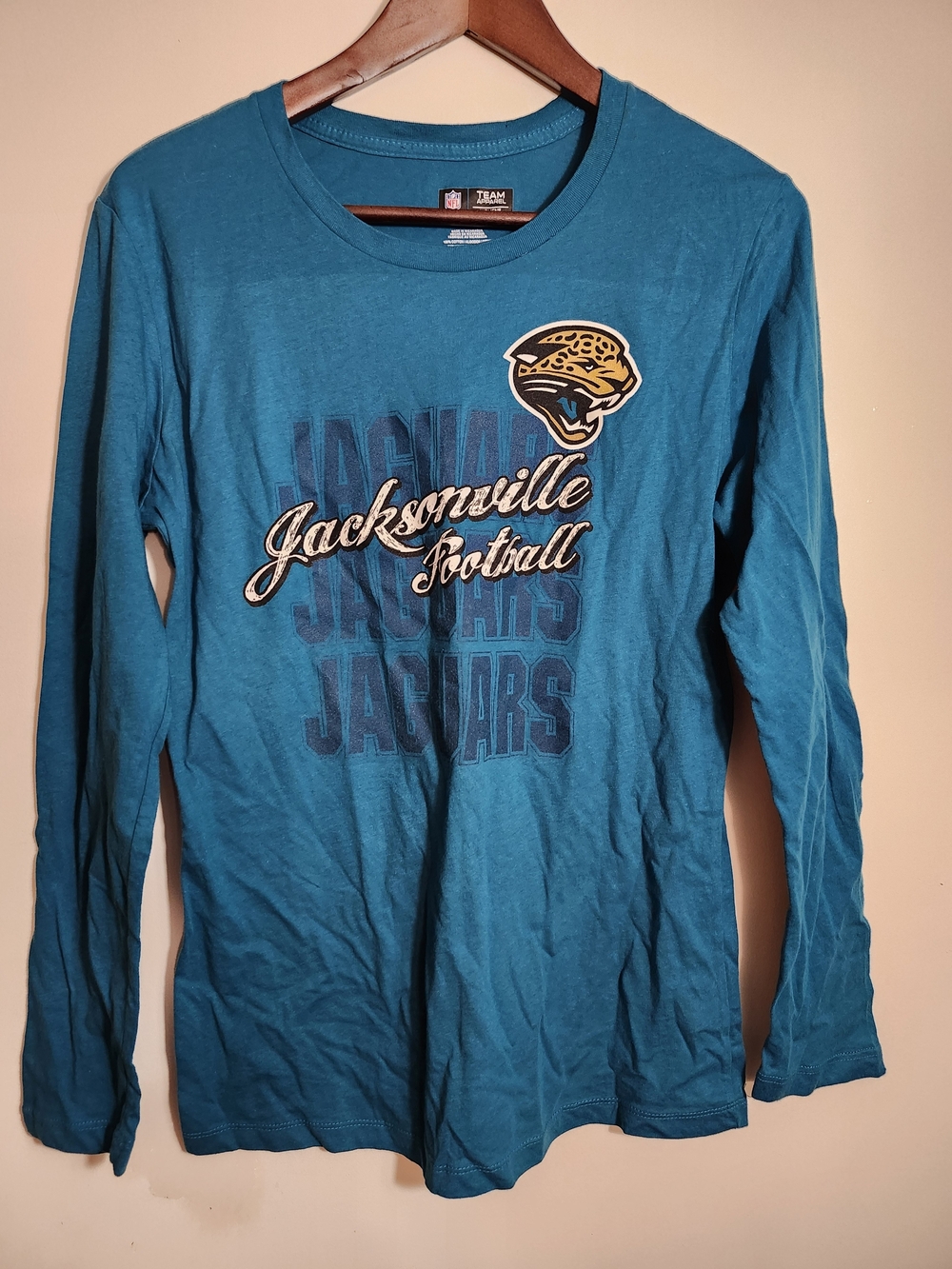 NFL Jacksonville Jaguars Women's Teal Long-Sleeve Football Shirt - Size Large